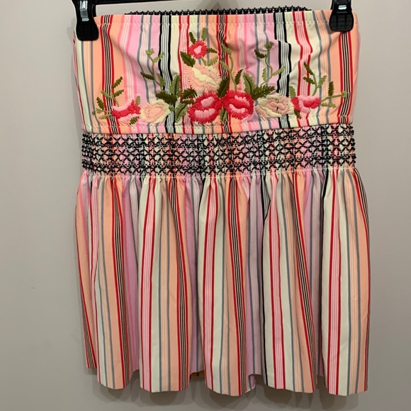 Betsey Johnson Other - Betsey Johnson Floral Embroidered & Striped Strapless Tankini Swim Top M